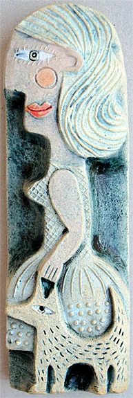 Woman and Dog ceramic 3 x 14 cm SOLD