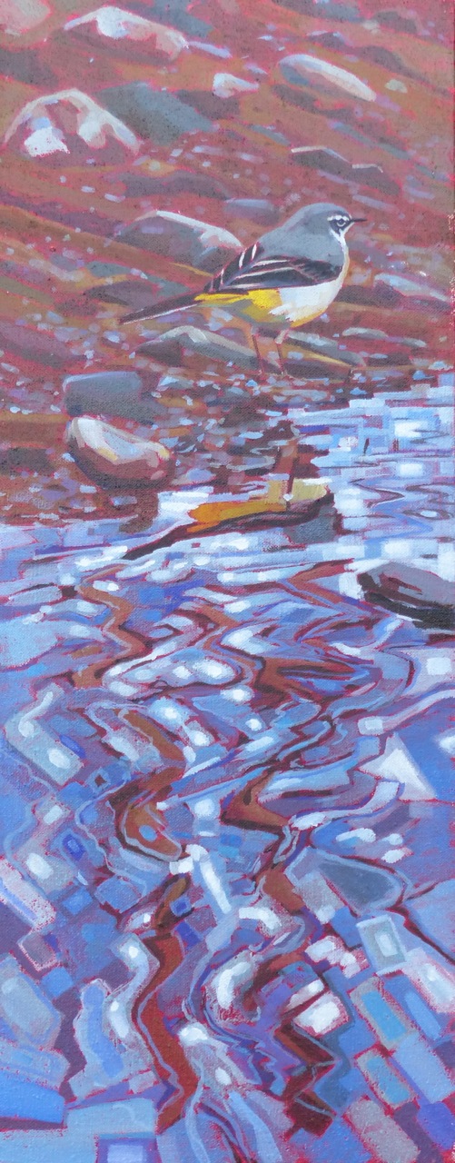 Grey Wagtail Stream Oil on Canvas sold