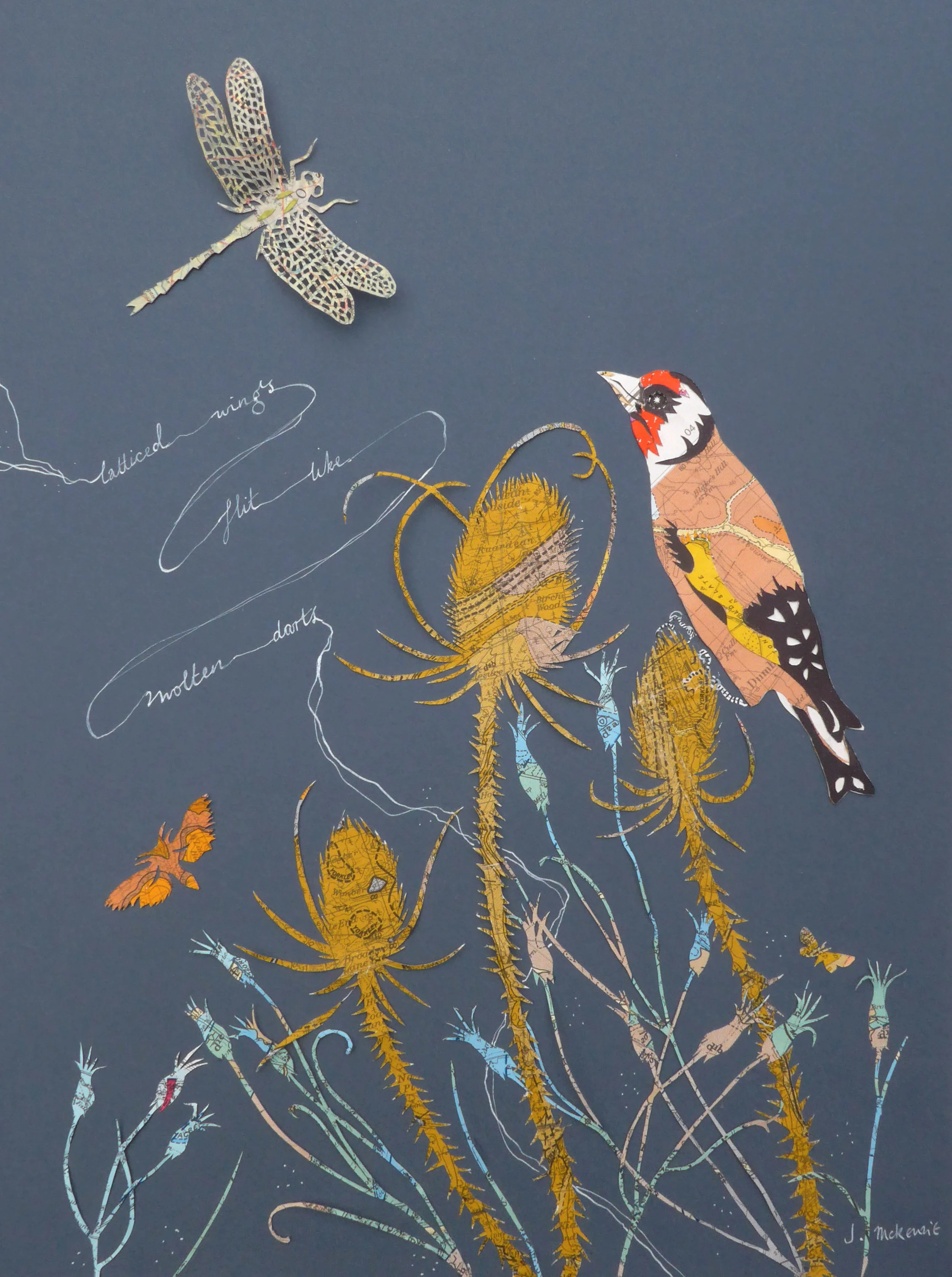 Goldfinch and Teasel hand cut vintage geological maps 30x40cm artwork size 33x43cm framed size £350