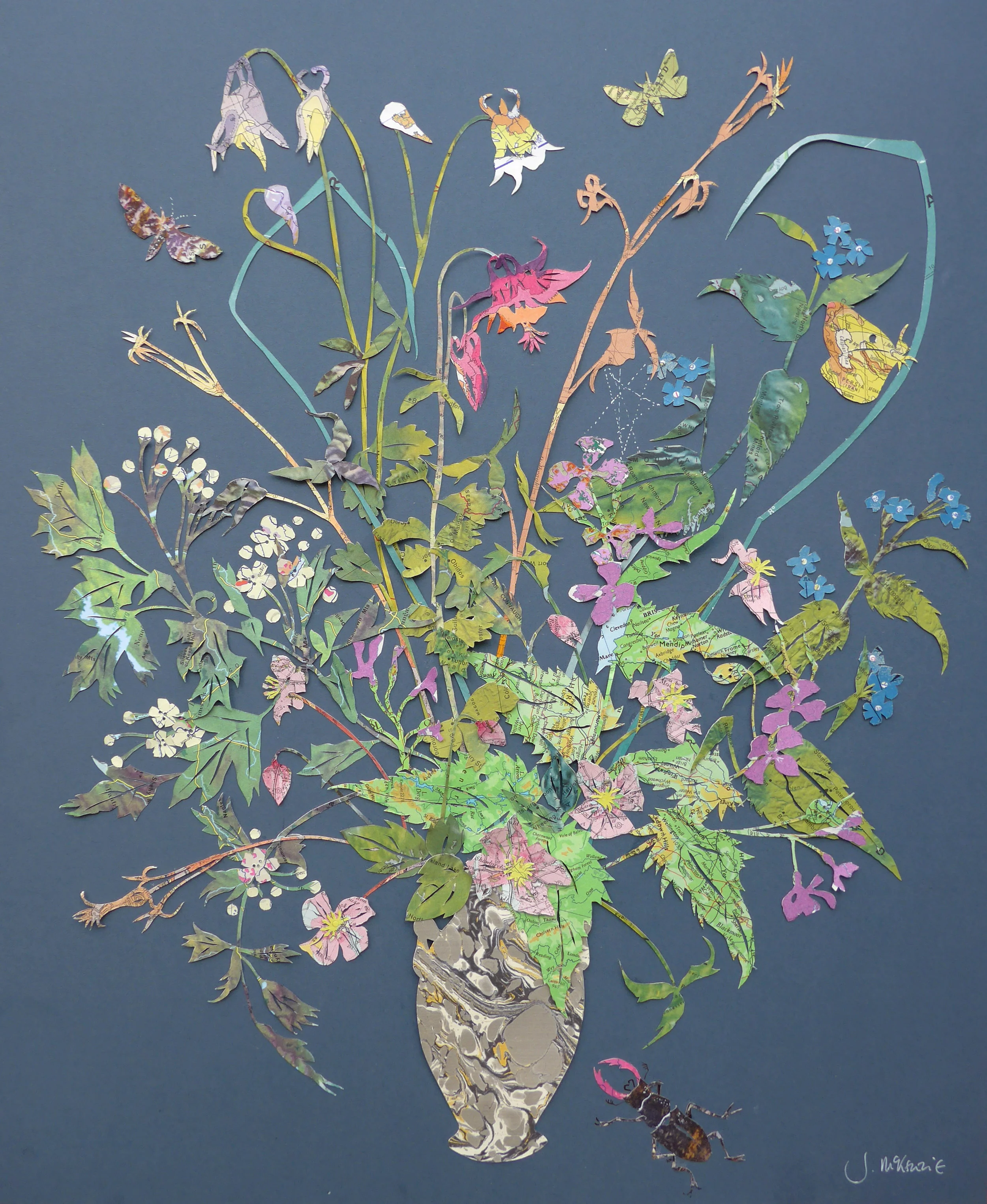 May Stag hand cut vintage geological maps 50x40cm artwork size £600
