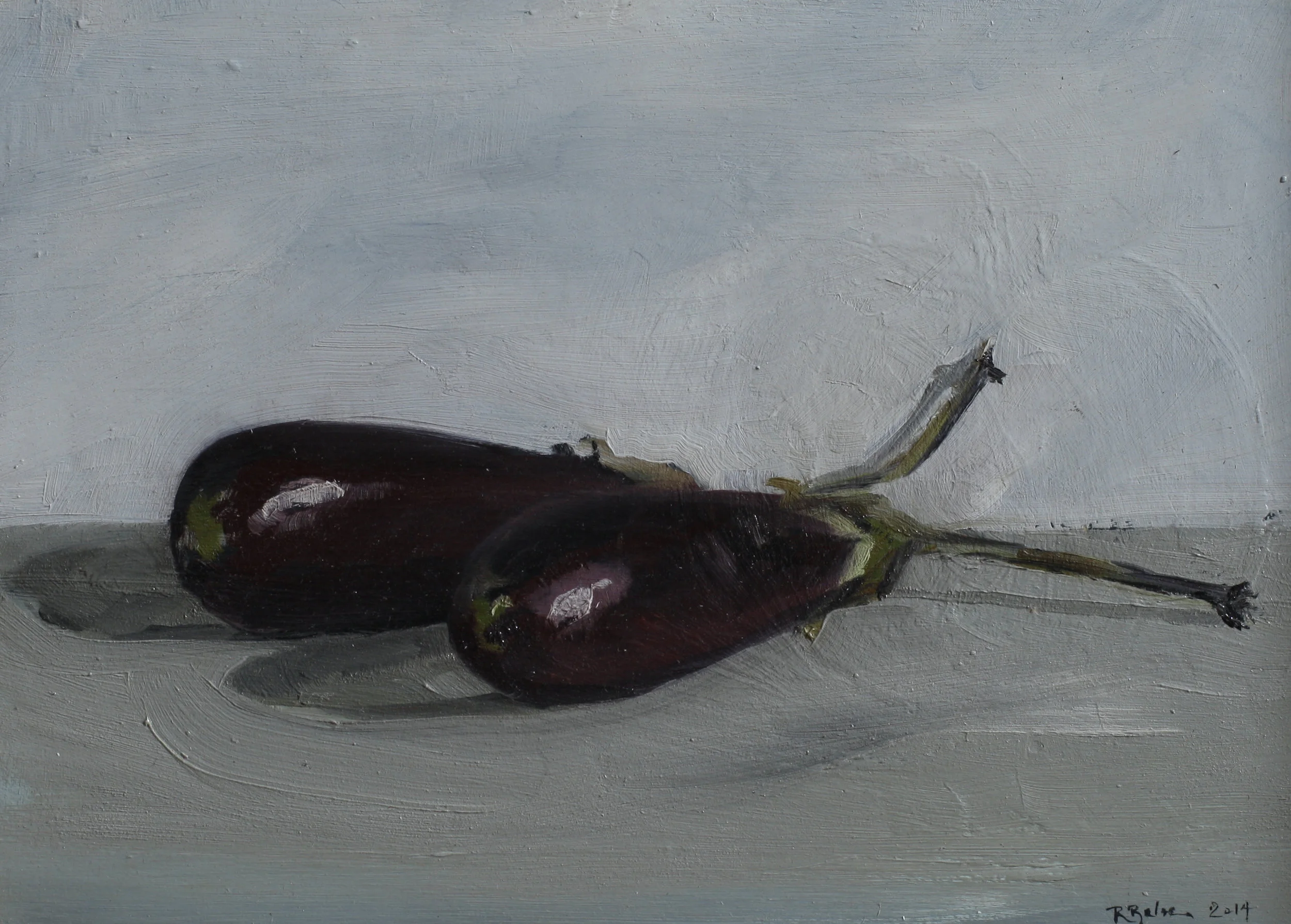 Two Aubergines oil on gesso panel 13 x 18 £415