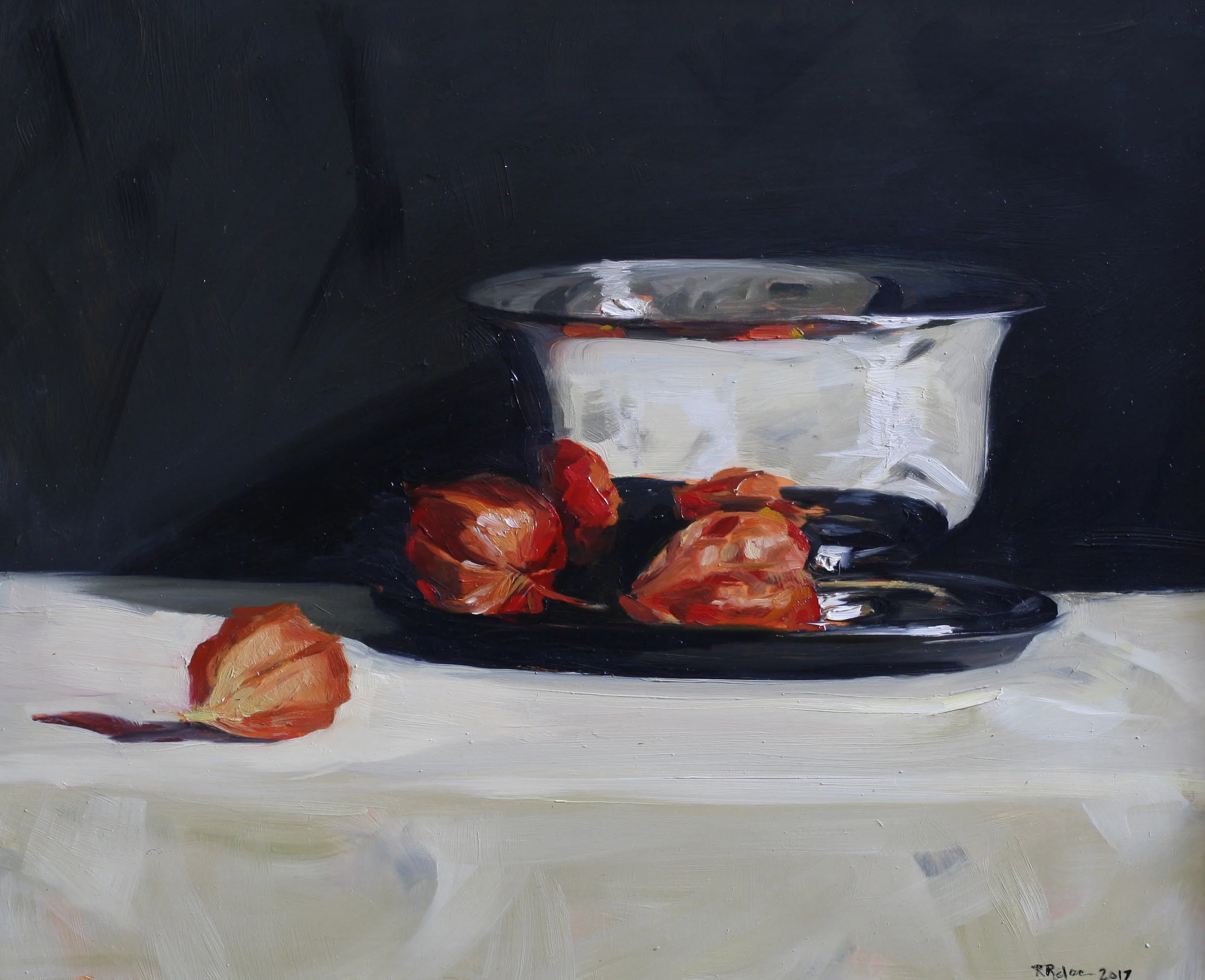 Silver Bowl and Chinese Lanterns oil on gesso panel 24 x 30 £685