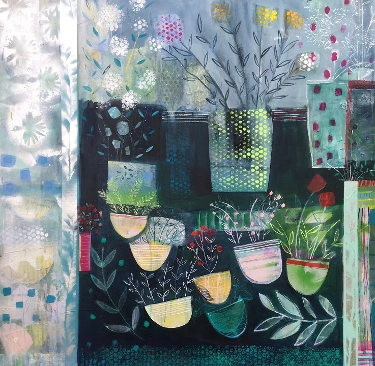 Pots and Plants Acrylic and mixed media 92 X 92 cm sold