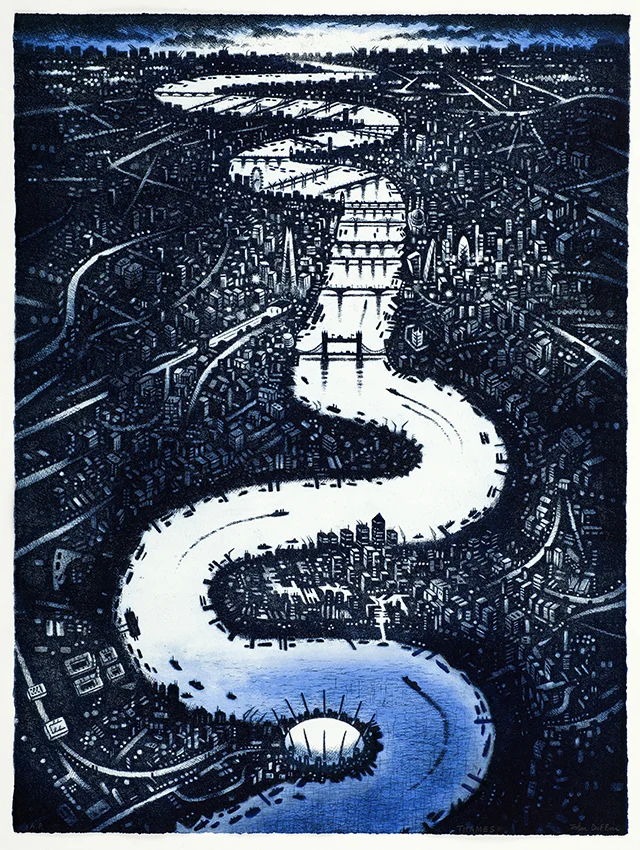 Thames Clouds hand coloured etching 76 x 56 cm £995 (framed) £895 (unframed)