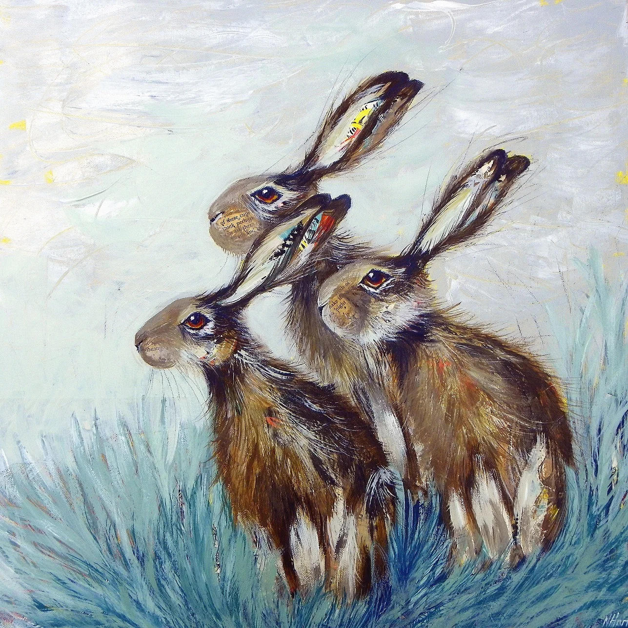 A Husk of Hares mixed media 51 x 51cm sold