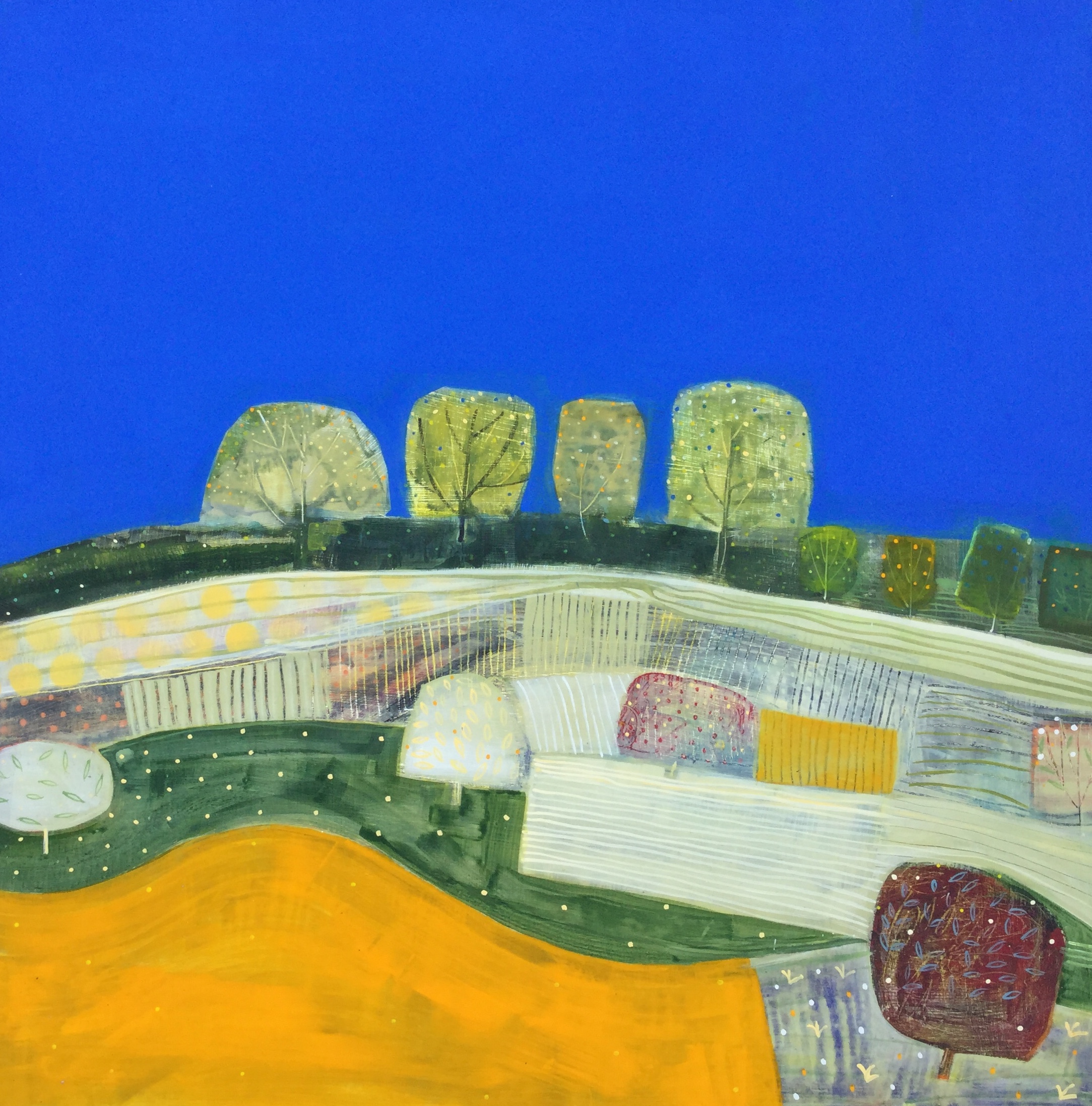 Patchwork Fields in July acrylic on board 70x70cm £1,400