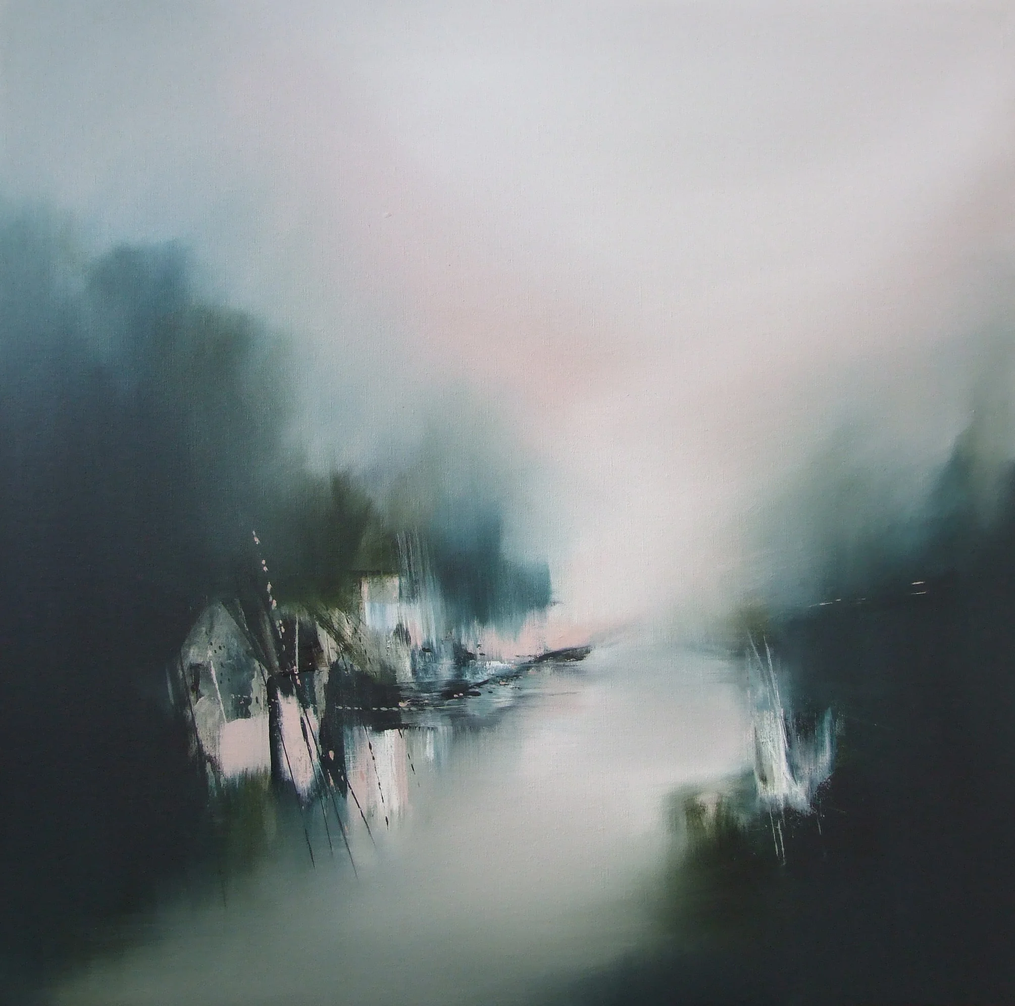 Hirondelle (Boatyard In Green) Oil on Linen 28 x 28 SOLD