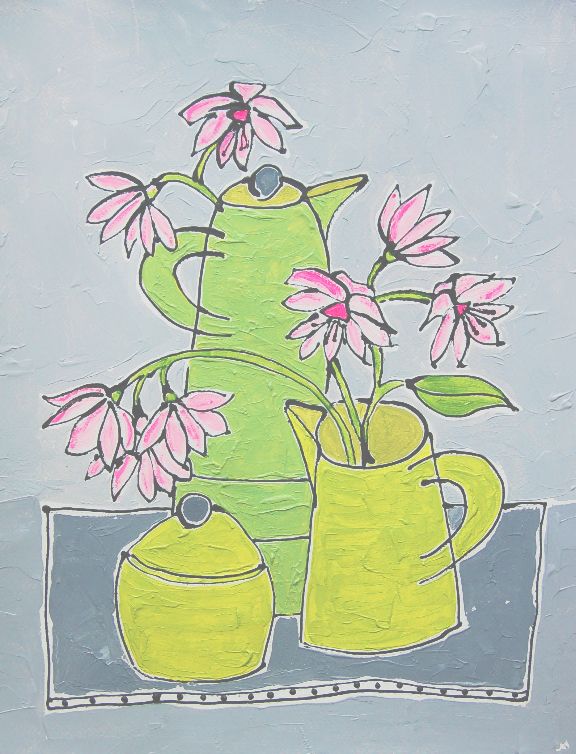 Lime Green Pots and Deutzia Acrylic 55cm x 46cm £435