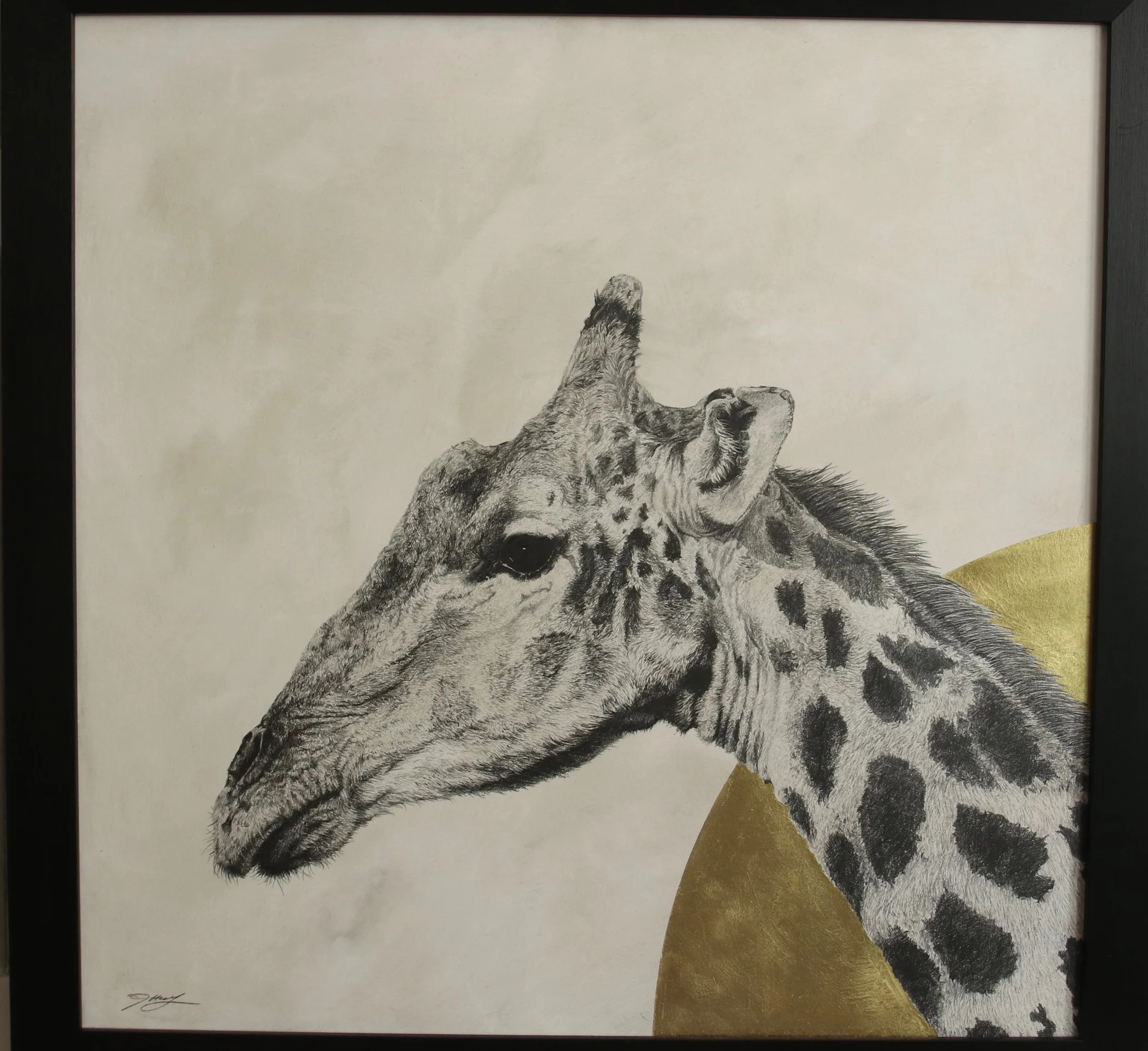 Giraffe I Graphite on panel with 24crt gold leaf 61 x 61cm £1,500