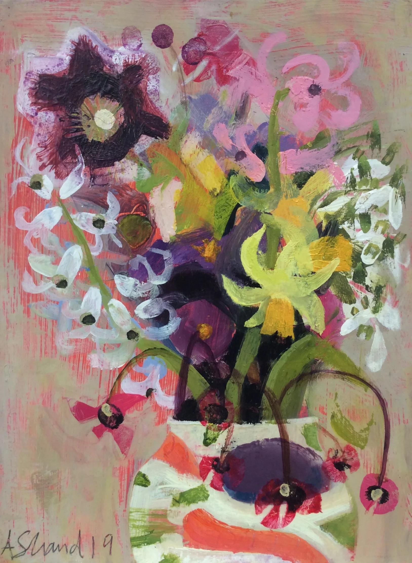 Spring Flowers, Lucy’s Jug Oil on board 24 x 27 cm £295