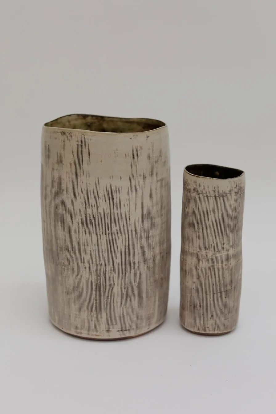 Inlaid Vessels ceramic Left: 40 cm height approx £320 Right: 30 cm height approx £120
