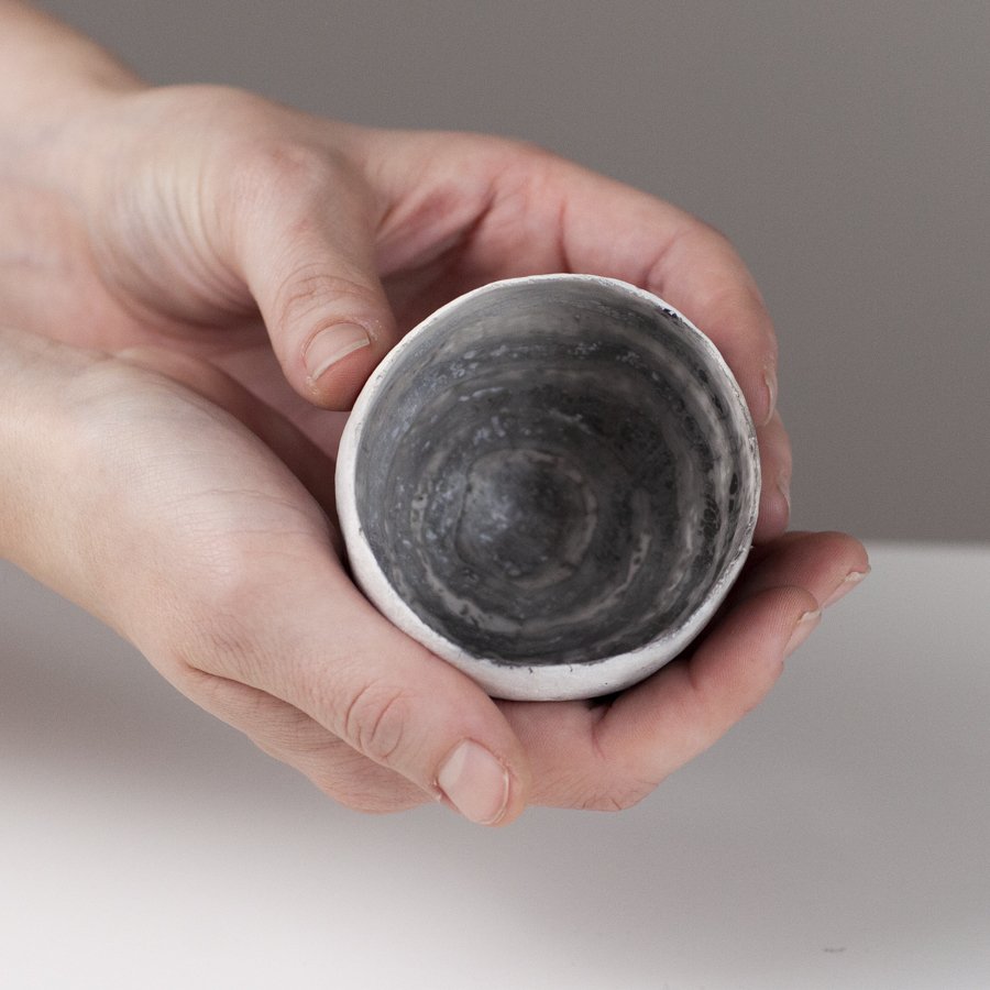 Scorched Black and White Small Shallow Vessel with Dimpled Stone by ...