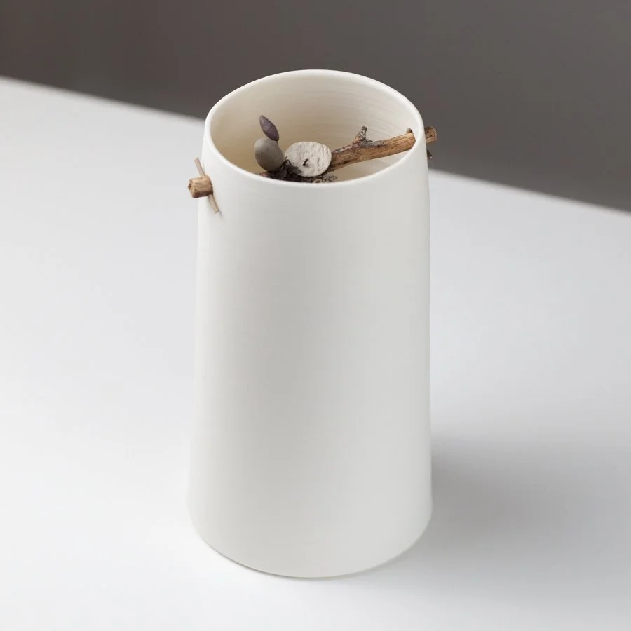 Scorched Black and White Small Shallow Vessel with Dimpled Stone by ...