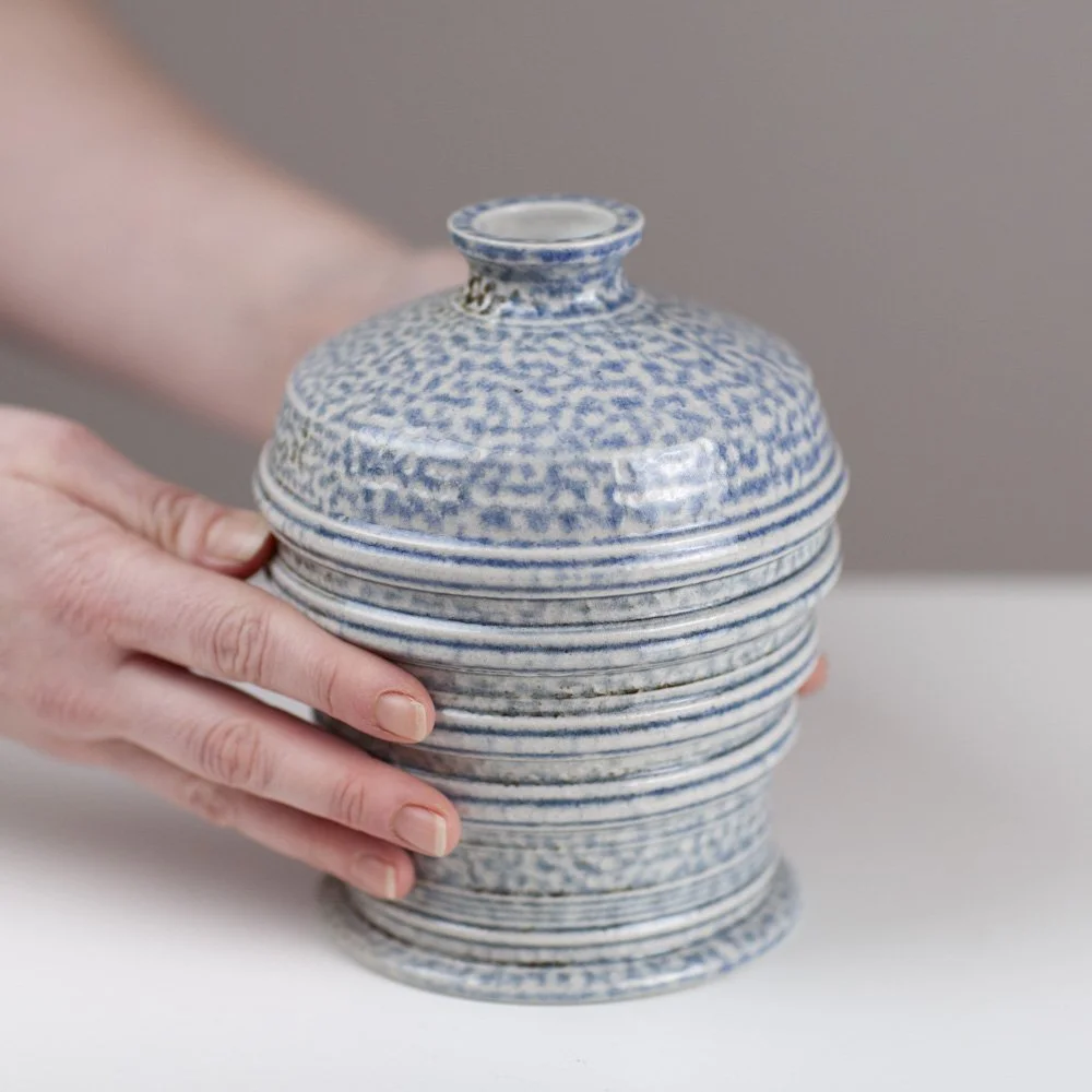 Scorched Black and White Small Shallow Vessel with Dimpled Stone by ...