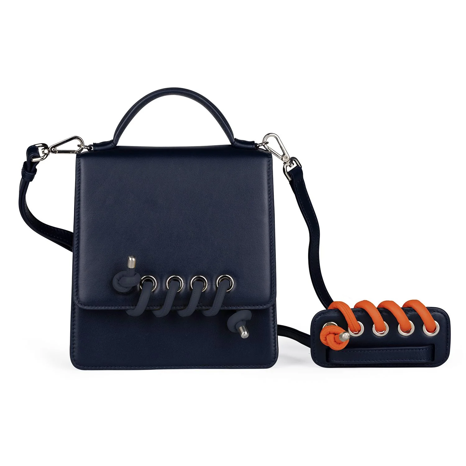 Body Spiral Colour: Navy Leather. Strap Spiral Colour: Orange Leather.