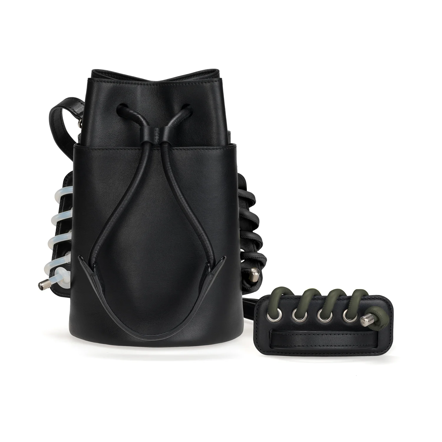 Body Spiral A Colour: Transparent Silicone. Body Spiral B Colour: Black Leather. Strap Spiral Colour: Dark Green Leather.