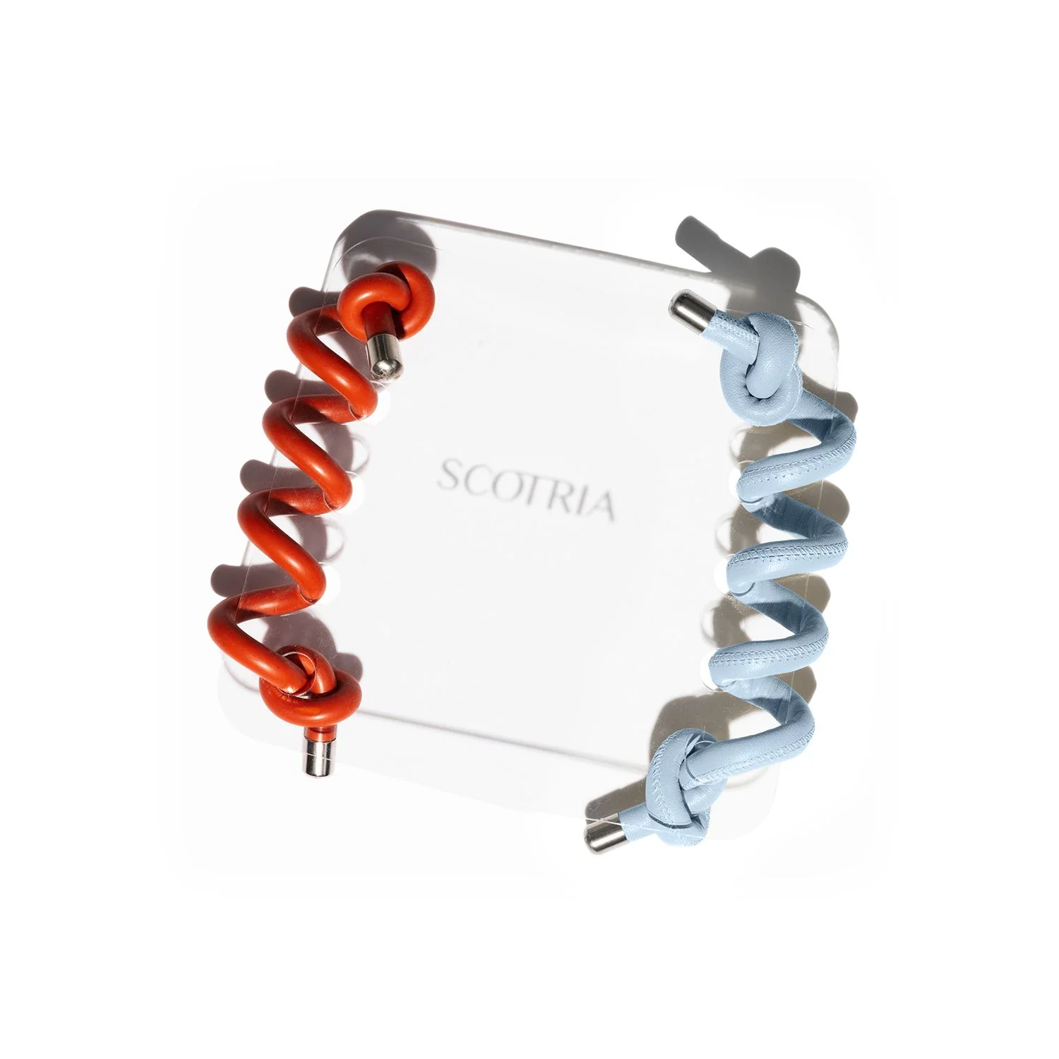 Spiral 1 Colour: Orange Silicone. Spiral 2 Colour: Arctic Leather.