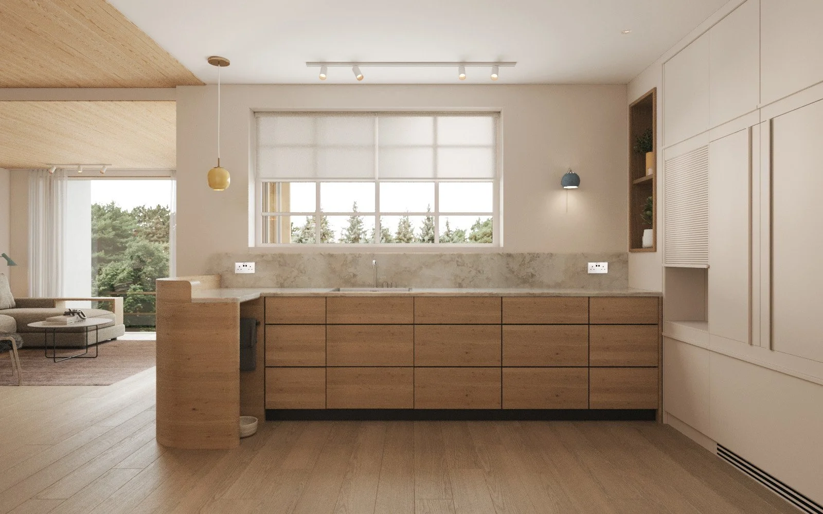 An interior cgi of a kitchen designed in a danish style