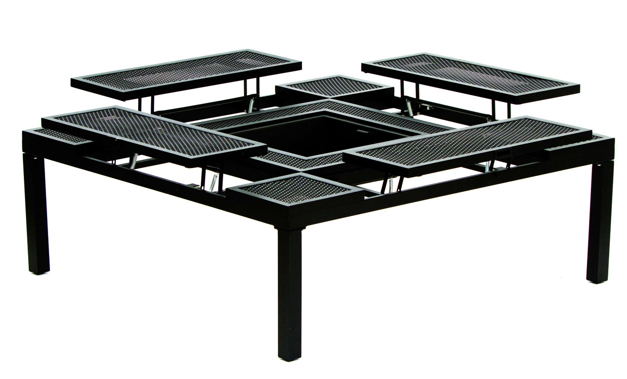 Are you looking for that perfect fire pit to fill your backyard and entertain all your friends? Well look no further! We have the perfect table for you! sofun®'s first and ultimately favourite item that jump started the creative revolution for Jadon to start building and creating fun, inspiring items for the outdoors. The sofun® tables have 4 amazing moveable panels that instantly change your regular coffee/chat table into a dining experience. It gets even better when you realize the center piece is fully interchangeable with an ice bucket and natural fire pit (note: rectangle table doesn't include fire pit) . It’s a table that can pretty much do everything except cook your dinner but its sure to leave your friends and family talking for weeks about that last BBQ they had at your home. sofun® tables come in 3 shapes and sizes and can be done in virtually any colour frame one desires. The frames are all aluminum construction with the bolts being done in stainless steel so they will never rust. The accessory components are made from steel with the fire pit having an enameled coating to allow for natural wood fire. The Square sofun® Table come complete with a full accessory box that includes an interchangeable ice bucket, fire pit, mesh dome cover and flat metal top that has an umbrella hole punched out. Get your very own show stopping sofun Table at www.sofunoutdoors.com