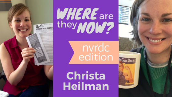 Left: Christa at NVRDC in April 2014; Right: Christa at work in Chicago in March 2018.