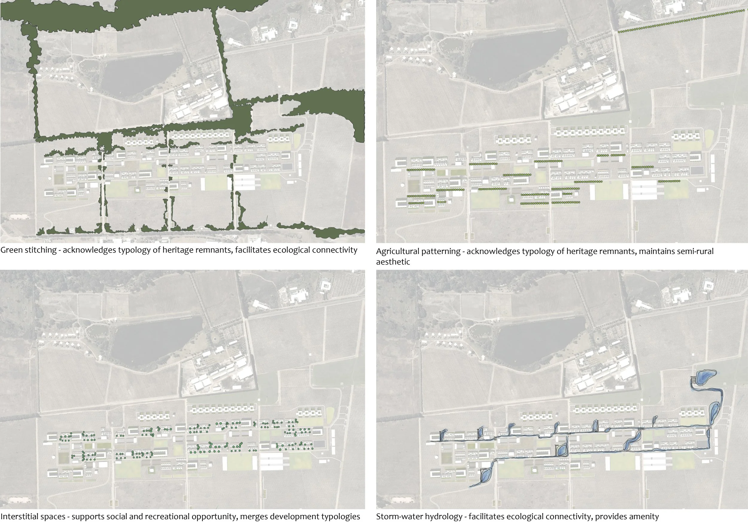  The higher intensity development on the eastern portion will provide a more dense configuration of dwellings units and therefore the internal green spaces and their connection to the broader landscape is of utmost importance. The following are consi