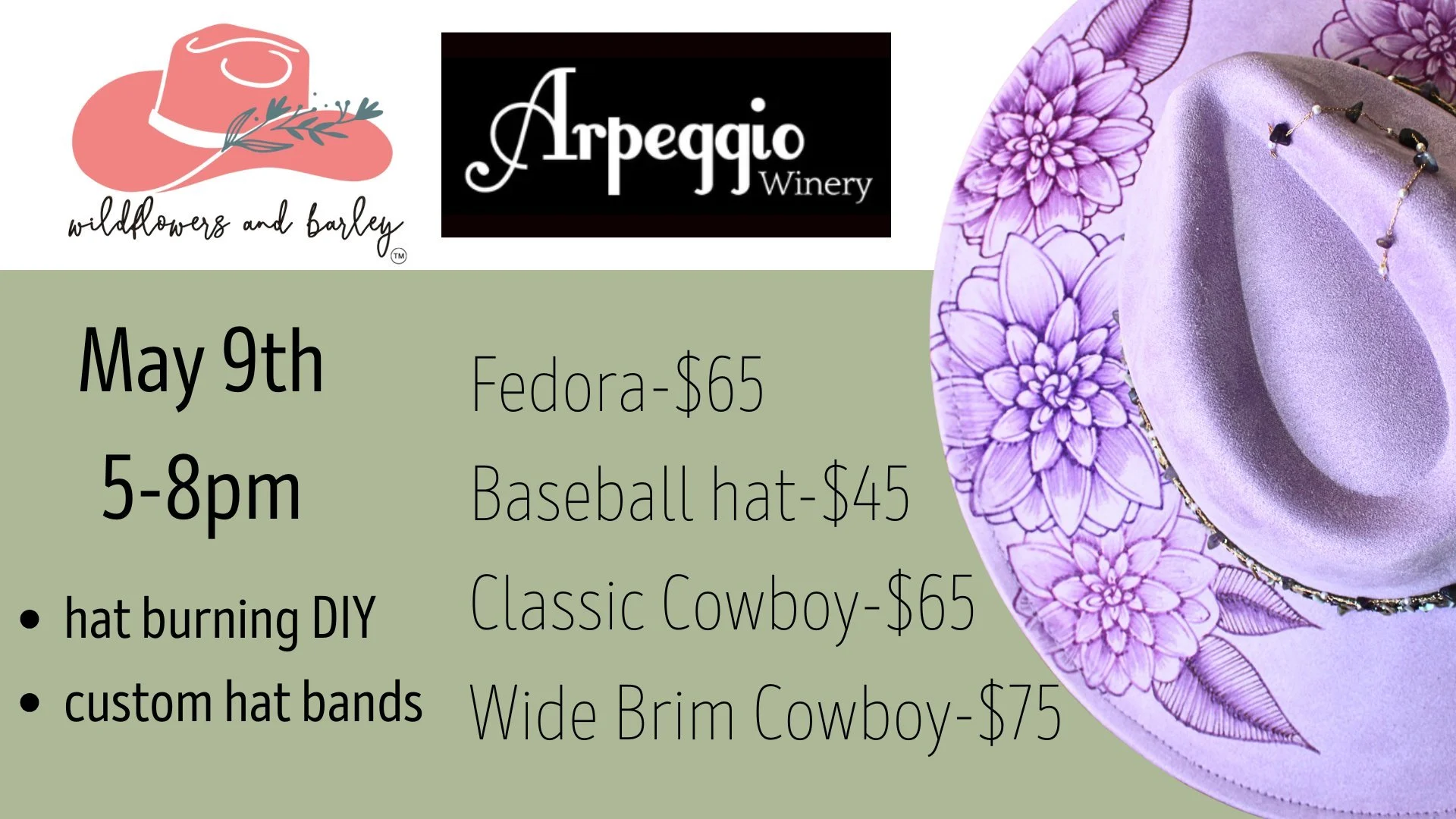 DIY Hat Burning at Arpeggio with Wildflowers &amp; Barley