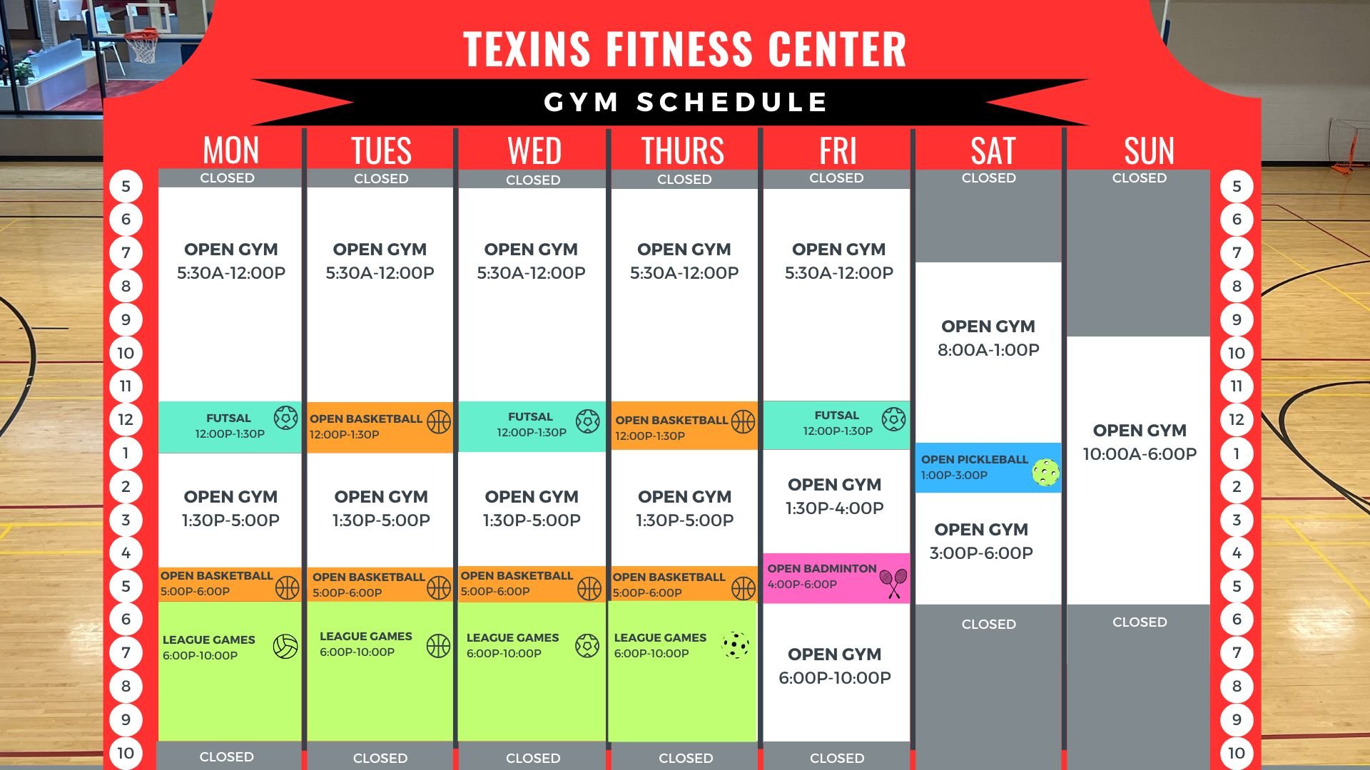 Texins Gym Schedule — TEXINS
