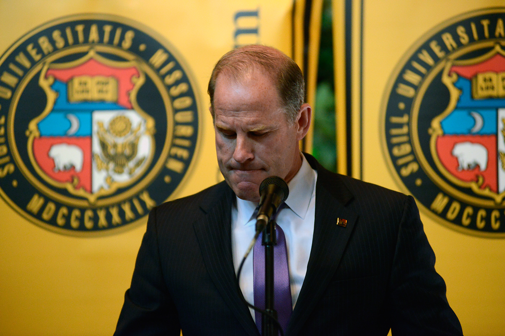  Tim Wolfe resigns as president of the UM System at a Board of Curators meeting on Monday, Nov. 9, 2015. His resignation came one week and one hour after graduate student Jonathan Butler began a hunger strike.  Photo by Justin L. Stewart/Missourian 