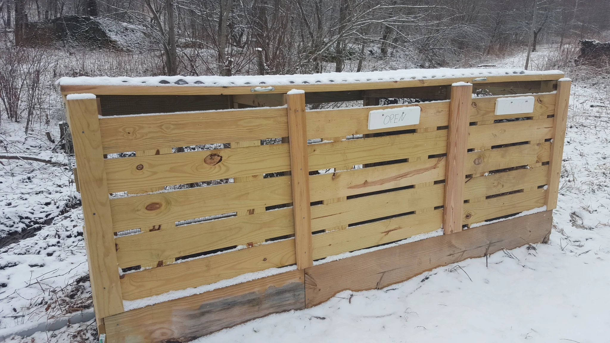 Our compost bins includes 3 compartments, which show "No vacancy" when they fill up!