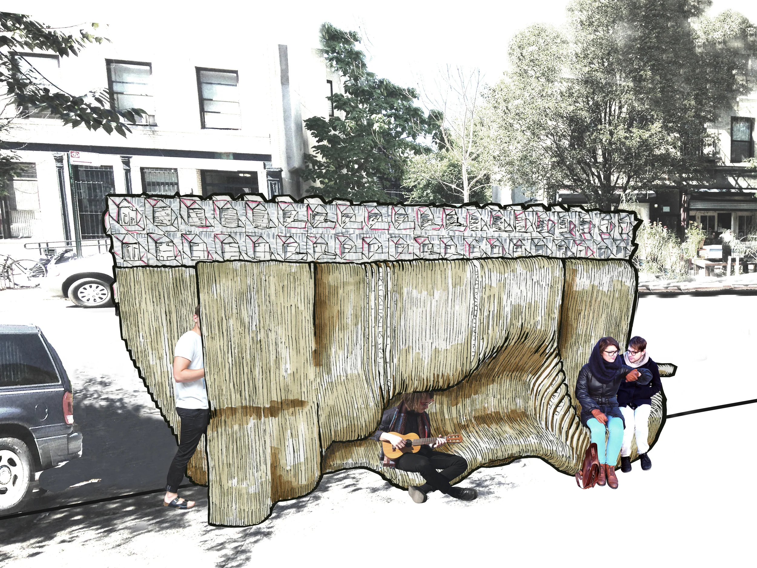 The Body Wall: The street-side of the body wall provides places and positions for pedestrians to lean, wait and sit.