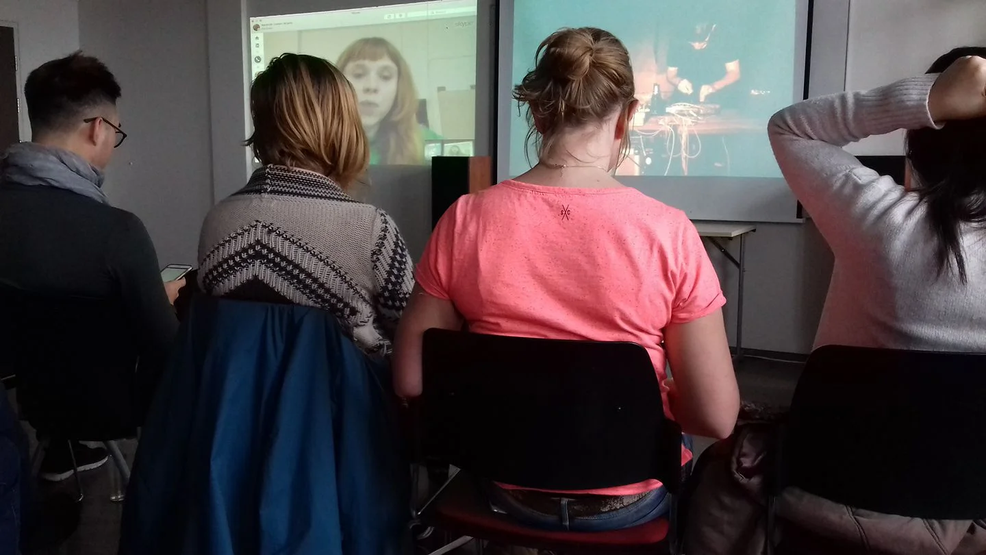 Students at an online lecture with Holly Herndon during Blended mobility course 2017.