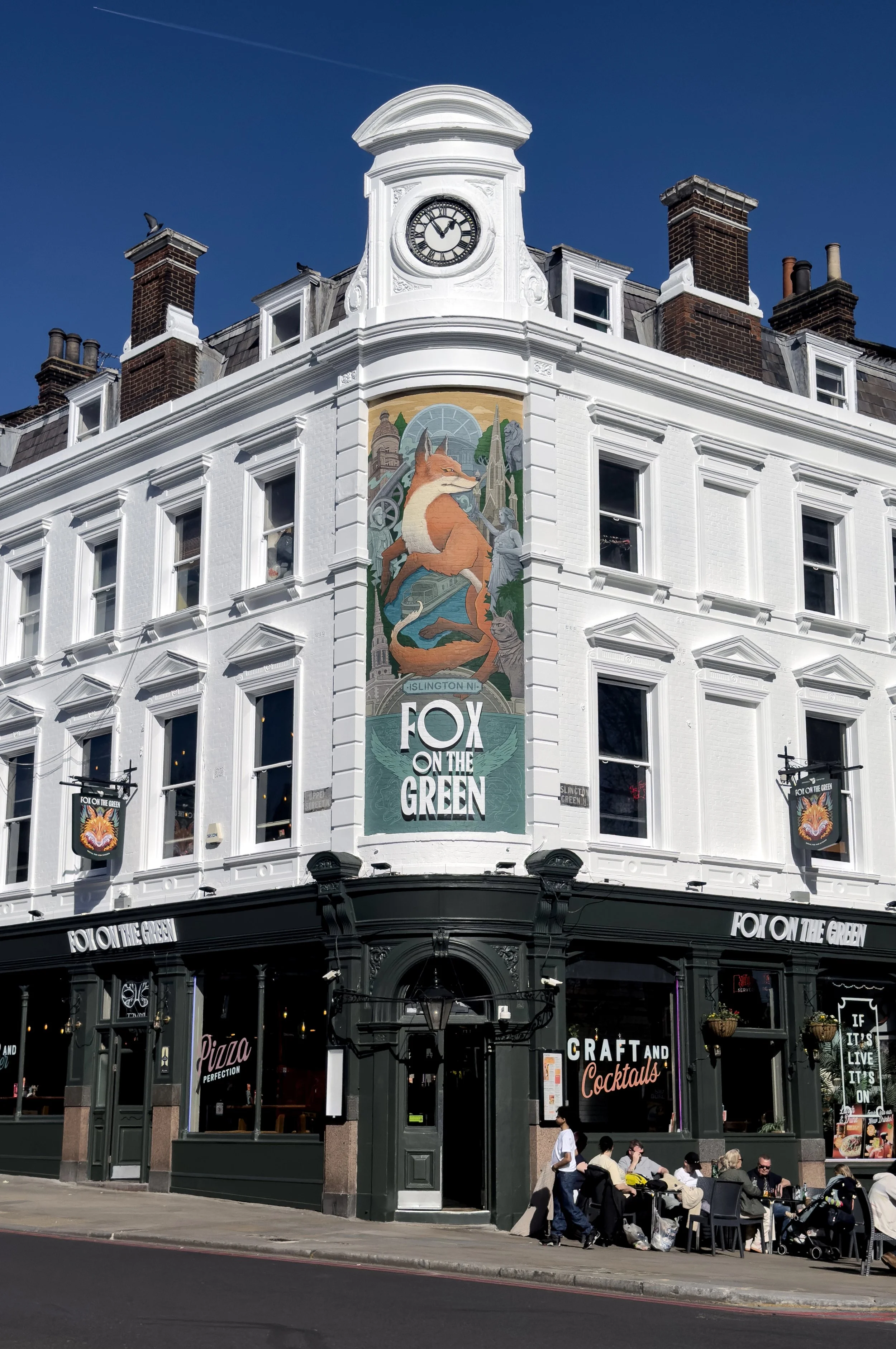  Fox On The Green mural and pub sign designs Islington, London April 2026 