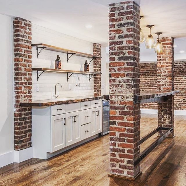 Anyone else obsessed with exposed brick like we are? 🙋🏽♀️🙋🏼♂️ Our cabinetry and bar top look perfectly at home here.
#cabinets #customcabinetry #kitchendesign #homebar #exposedbrick #hgtv #renovation #asheville #828isgreat #forestmillwork