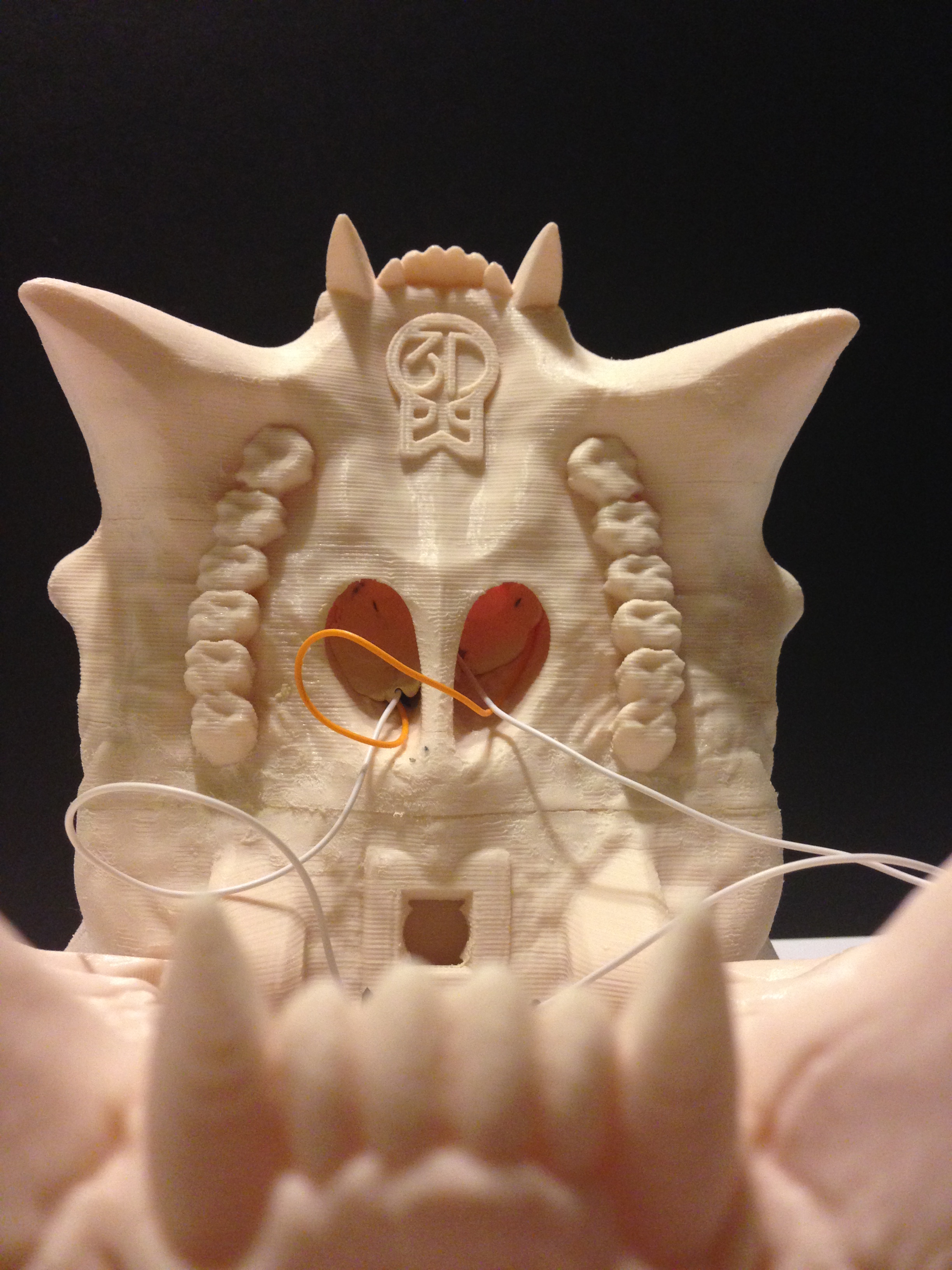 We used modeling clay to hide the wires in the Nasal Passage.