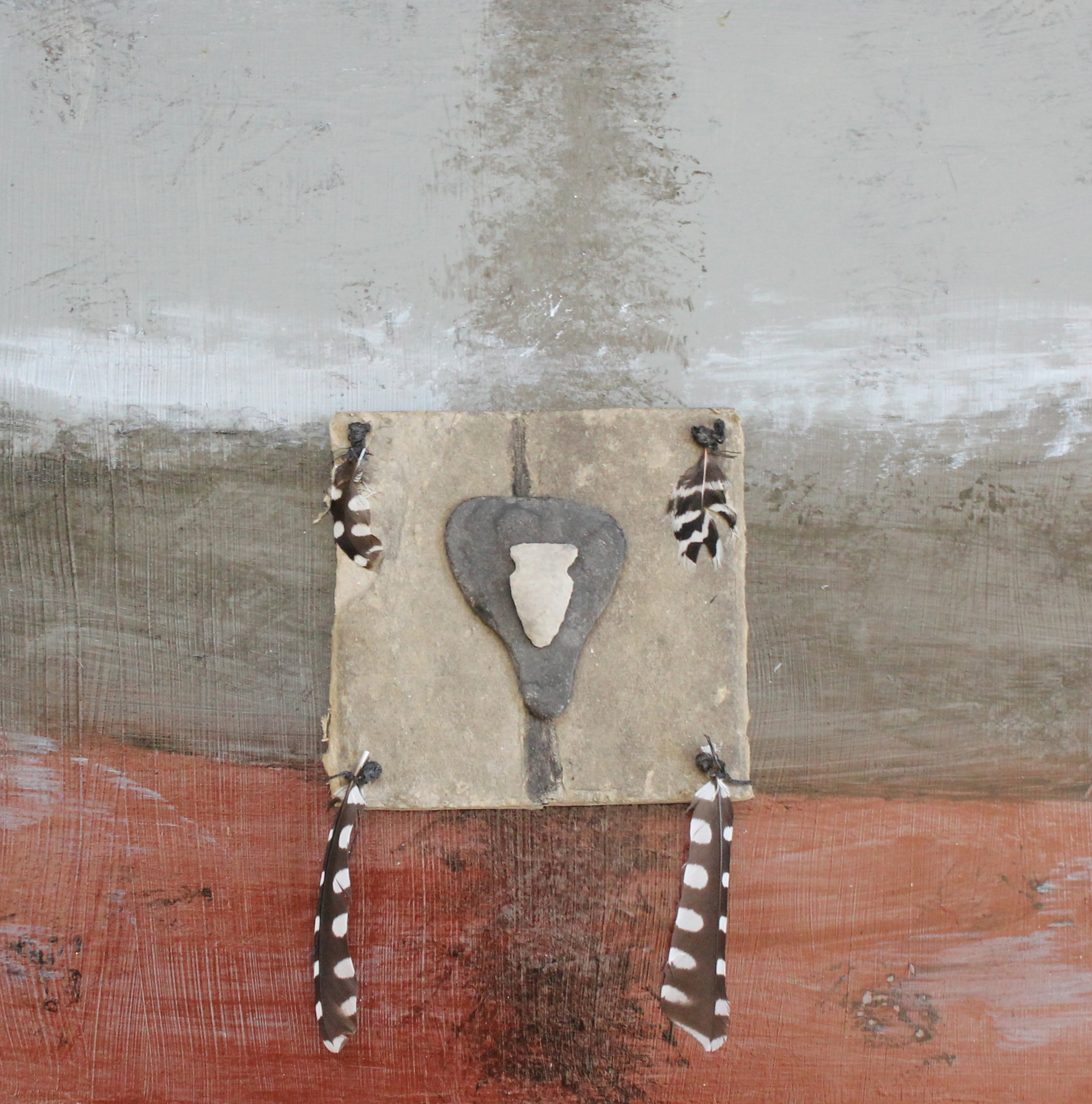 "Standing for Standing Rock" 50% of sales proceeds go to the Sioux at www.standingrock.org Materials used; Paper, 2 arrow heads, feathers on acrylic painted museum board