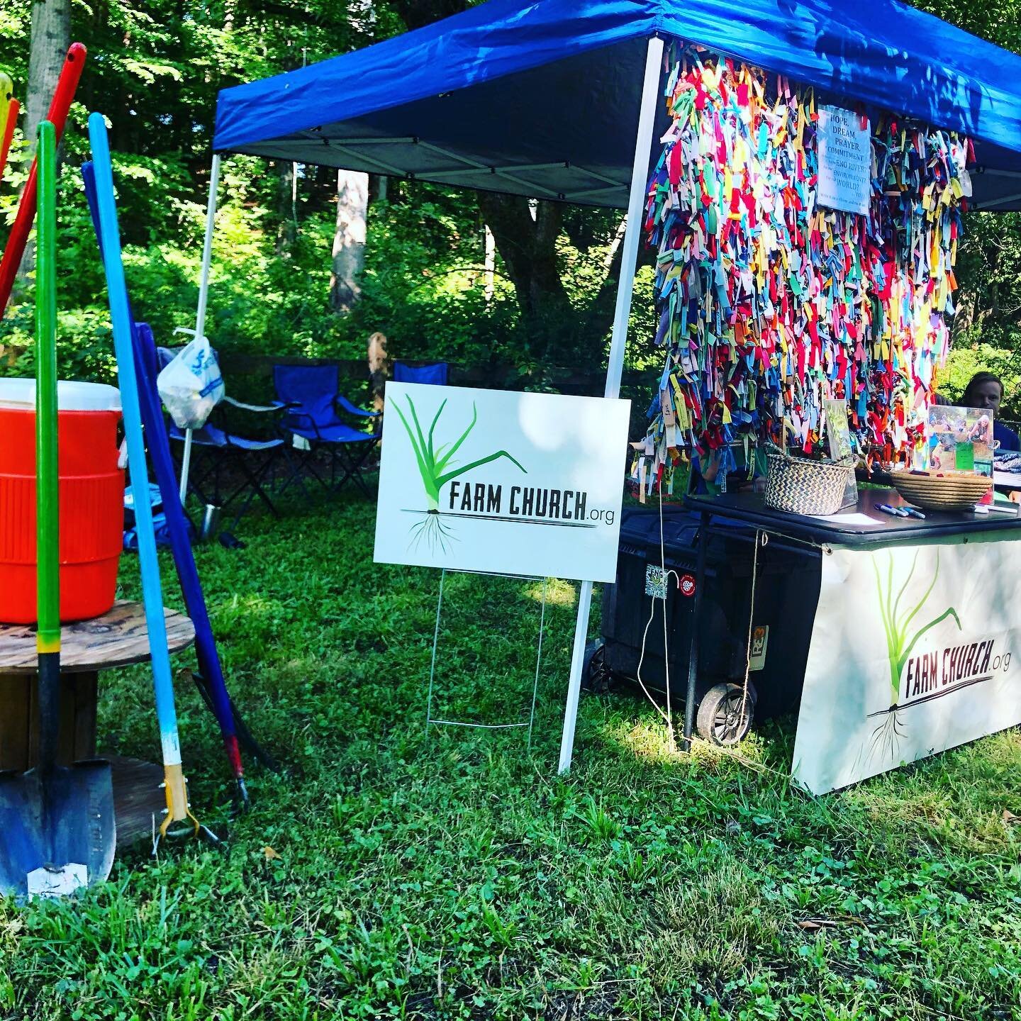 All set up at the @fest4eno! Come see us today or tomorrow - tie a prayer on the prayer wall, plant a seed, connect to this week&rsquo;s message from @ashleater, catch some bubbles, connect! Grateful to @fest4eno for having us. #farm #church #durham 