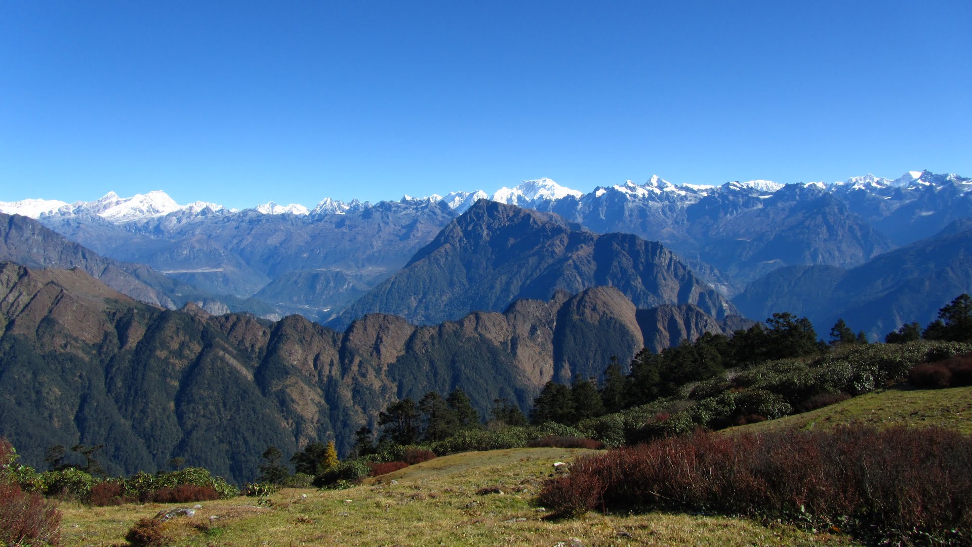 The view from Nepal, across the Himalayas into Tibet