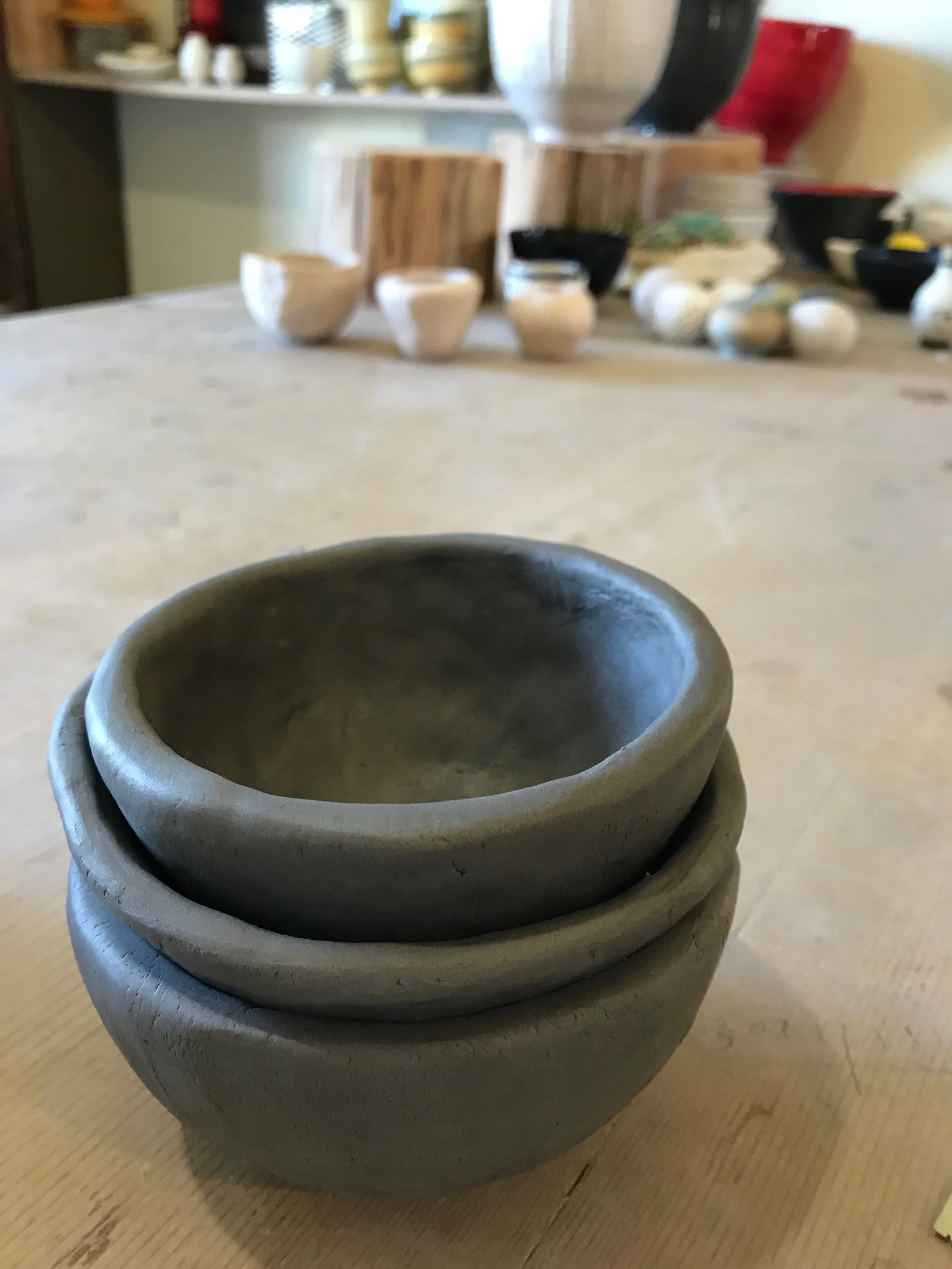 We started with hand-forming bowls - it was a small class - just two of us students plus our lovely teacher, Nicole.