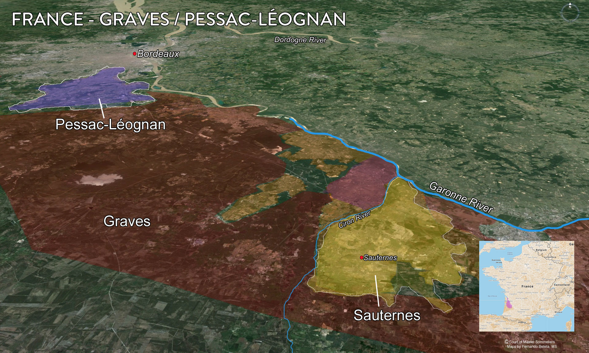 Map Graves, Pessac Leognan, Sauternes