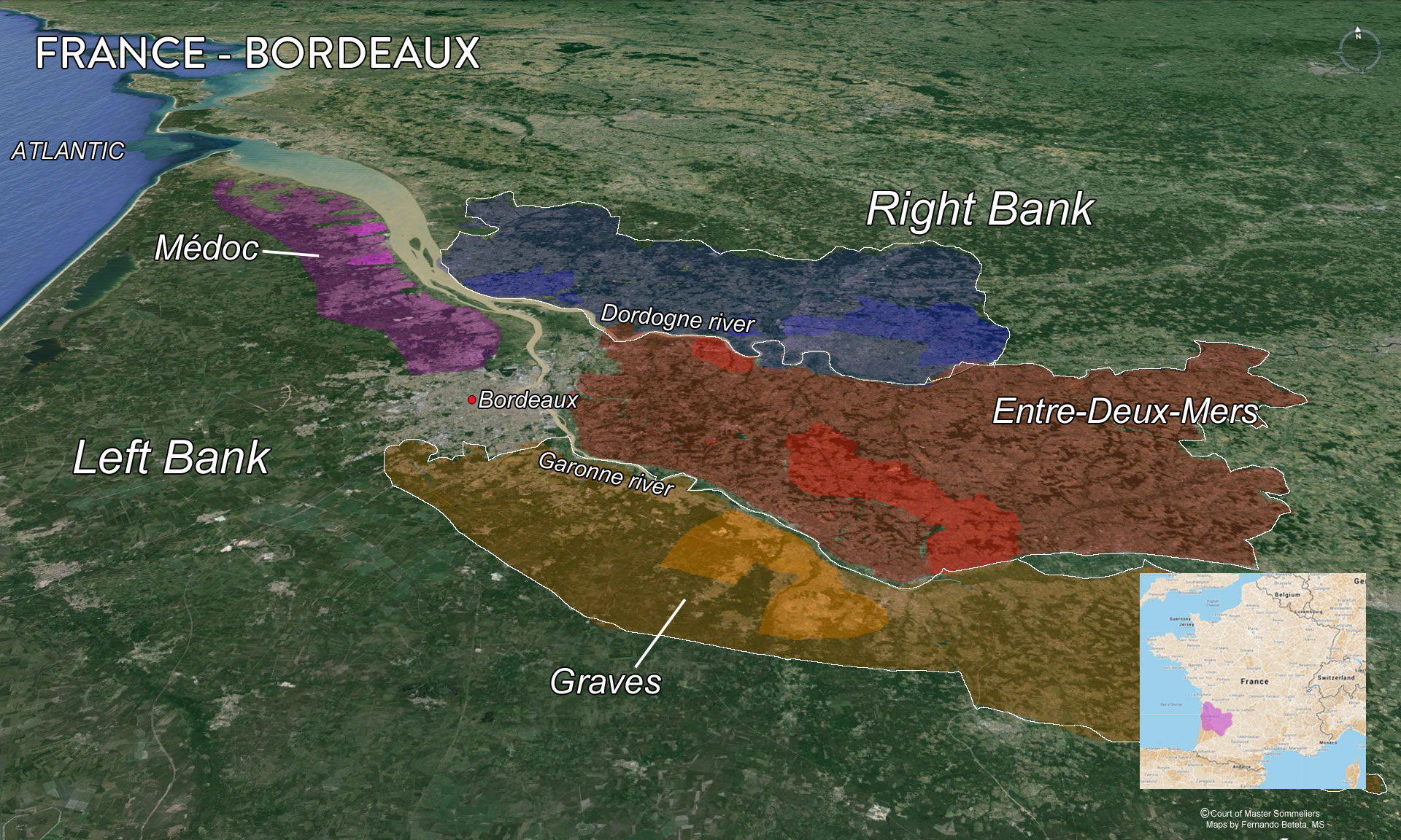 Map of Bordeaux Major Regions
