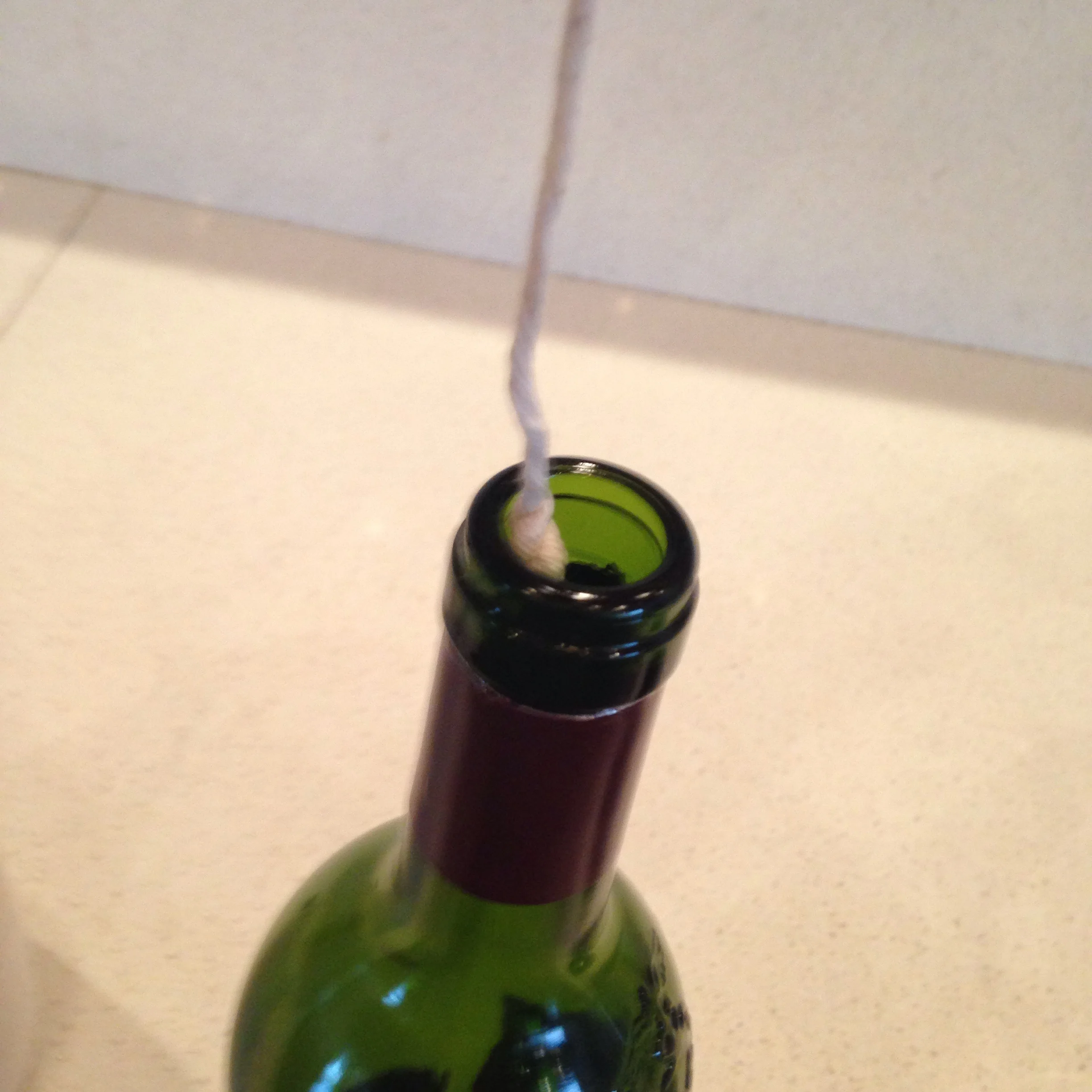 Step 4: Insert twine, knot-side first into the bottle.