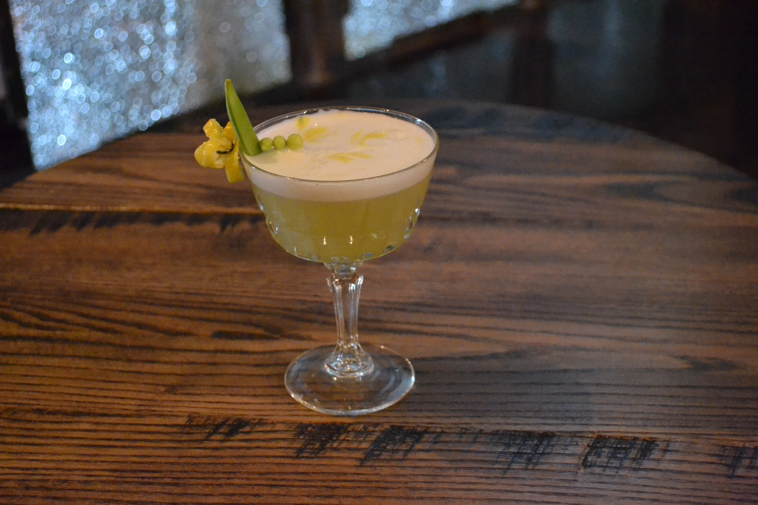 Tenzing Coupe Cocktail. "The Spring Pea" by Savannah Hatten.