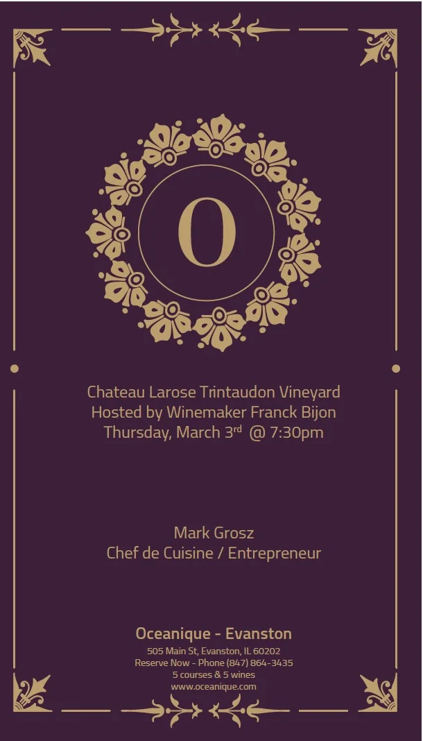 Chateau Larose Trintaudon dinner at Oceanique Hosted by Winemaker Franck Bijon