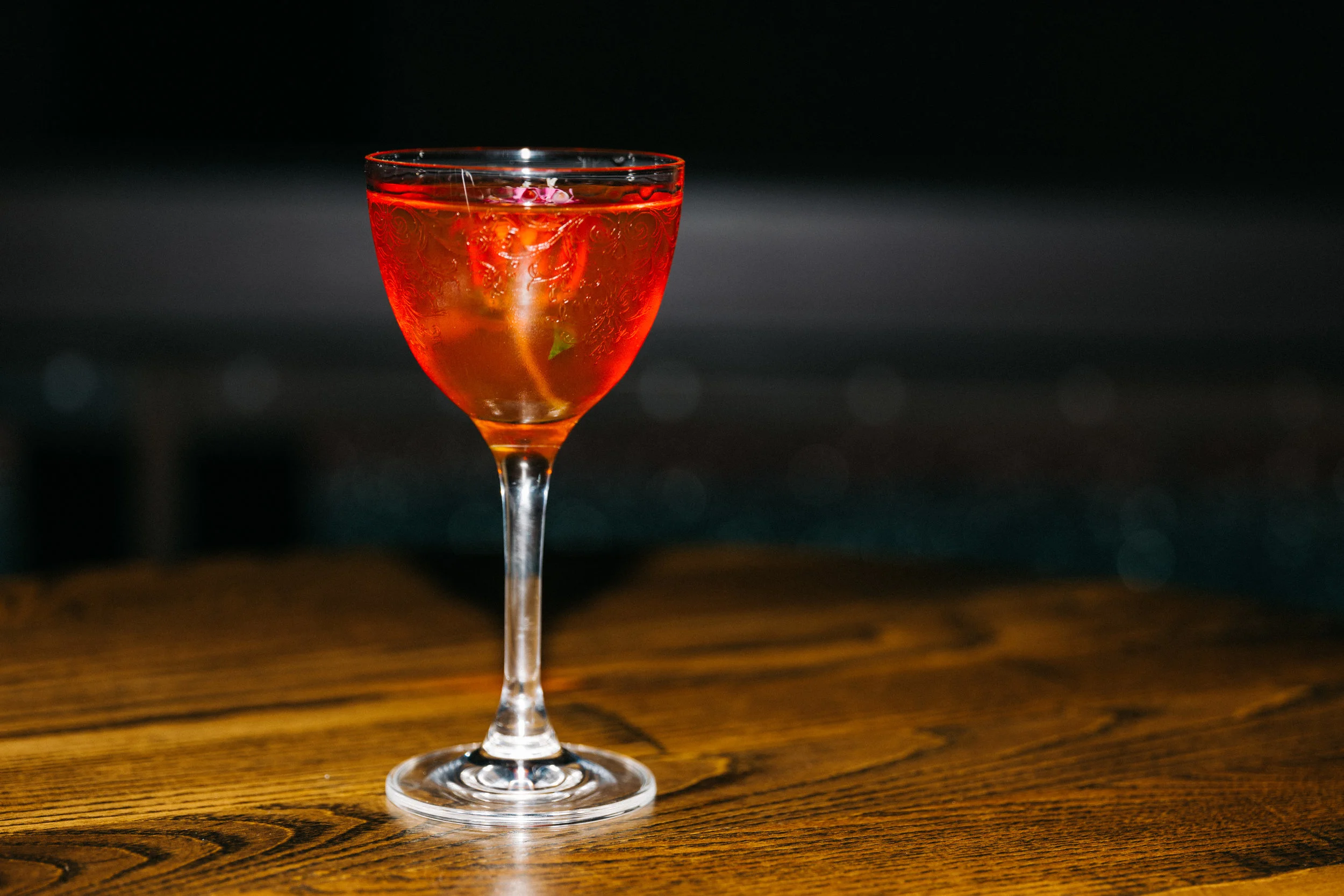 Cocktail: Innocents Abroad 1.5 Genevieve Genever 3/4 Suze 3/4 Tempus Fugit Chinatto Vino Vermouth 2 dashes grapefruit bitters Garnish with orange peel expressed and flower