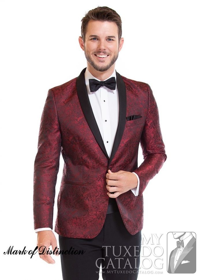 Apple Red Paisley 'Aries' Slim Tuxedo by Larr Brio