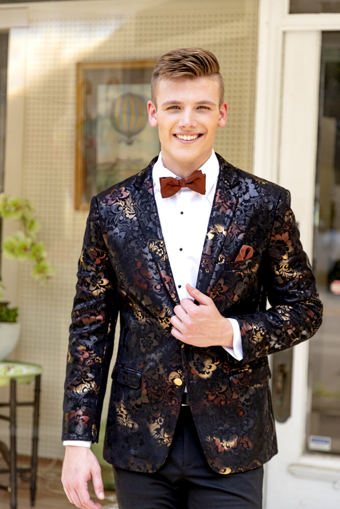Black & Gold Floral 'Ryan' Tuxedo by Mark of Distinction