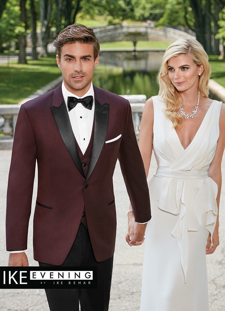 Burgundy 'Marbella' Slim Tuxedo by Ike Behar Evening