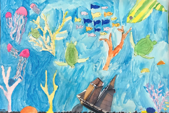 Mixed Media Landscape in Watercolor and Collage 5th Grade Prospect Hill Elementary School