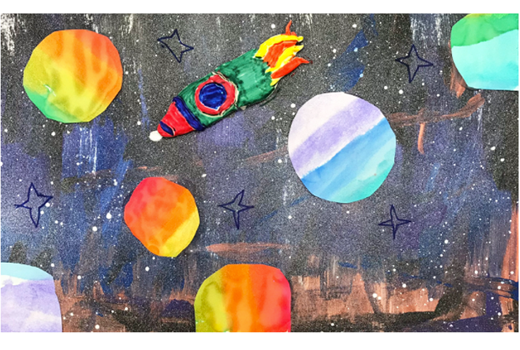 Space Paintings: Mixed Media Collage with Model Magic, Watercolor, and Tempera