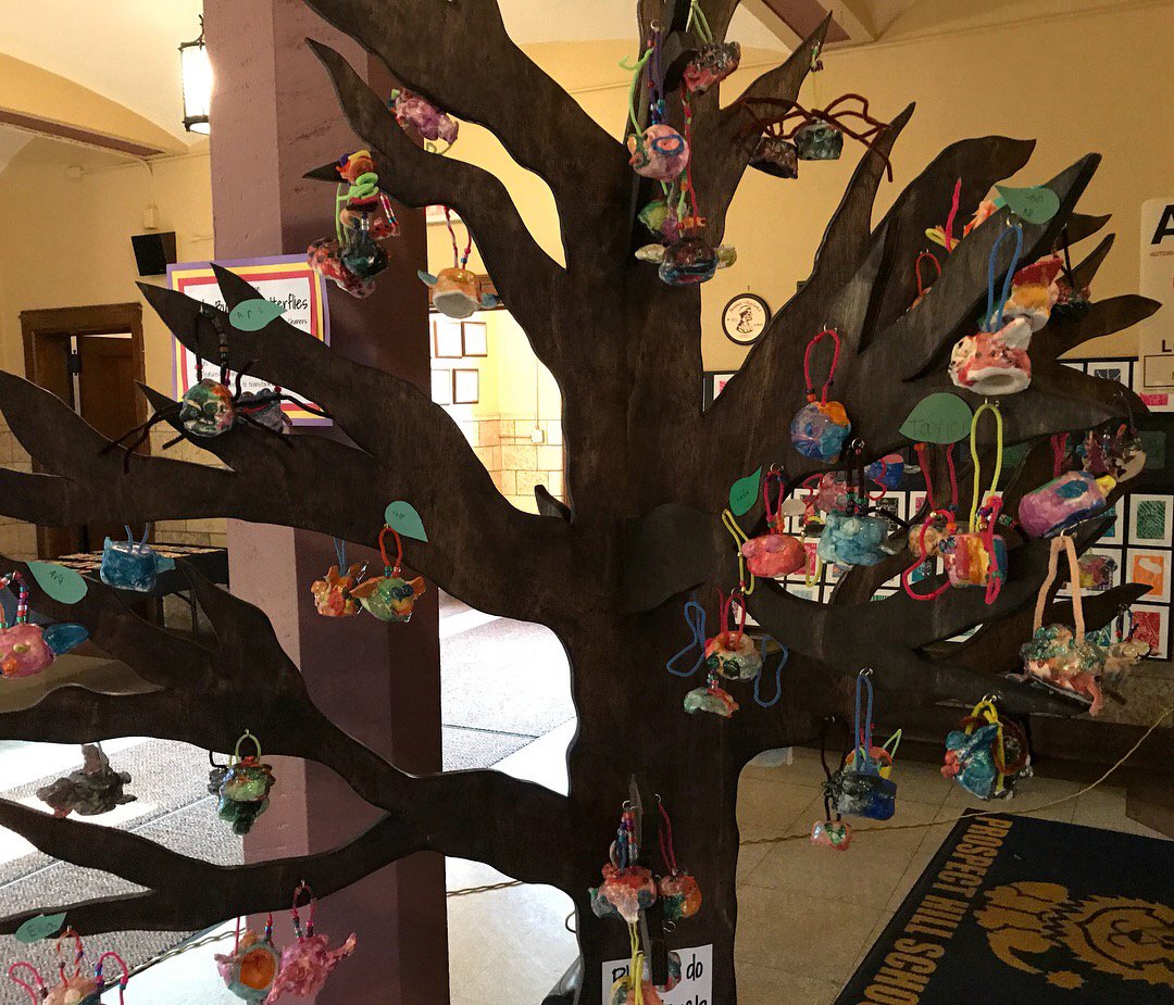 Birds, Bugs, & Butterflies, hung on custom made tree for display
